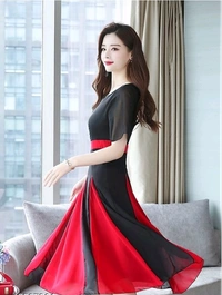 Elizy Women Black Plain  Red  KaliFlair Georgatte Maxi Dress - M